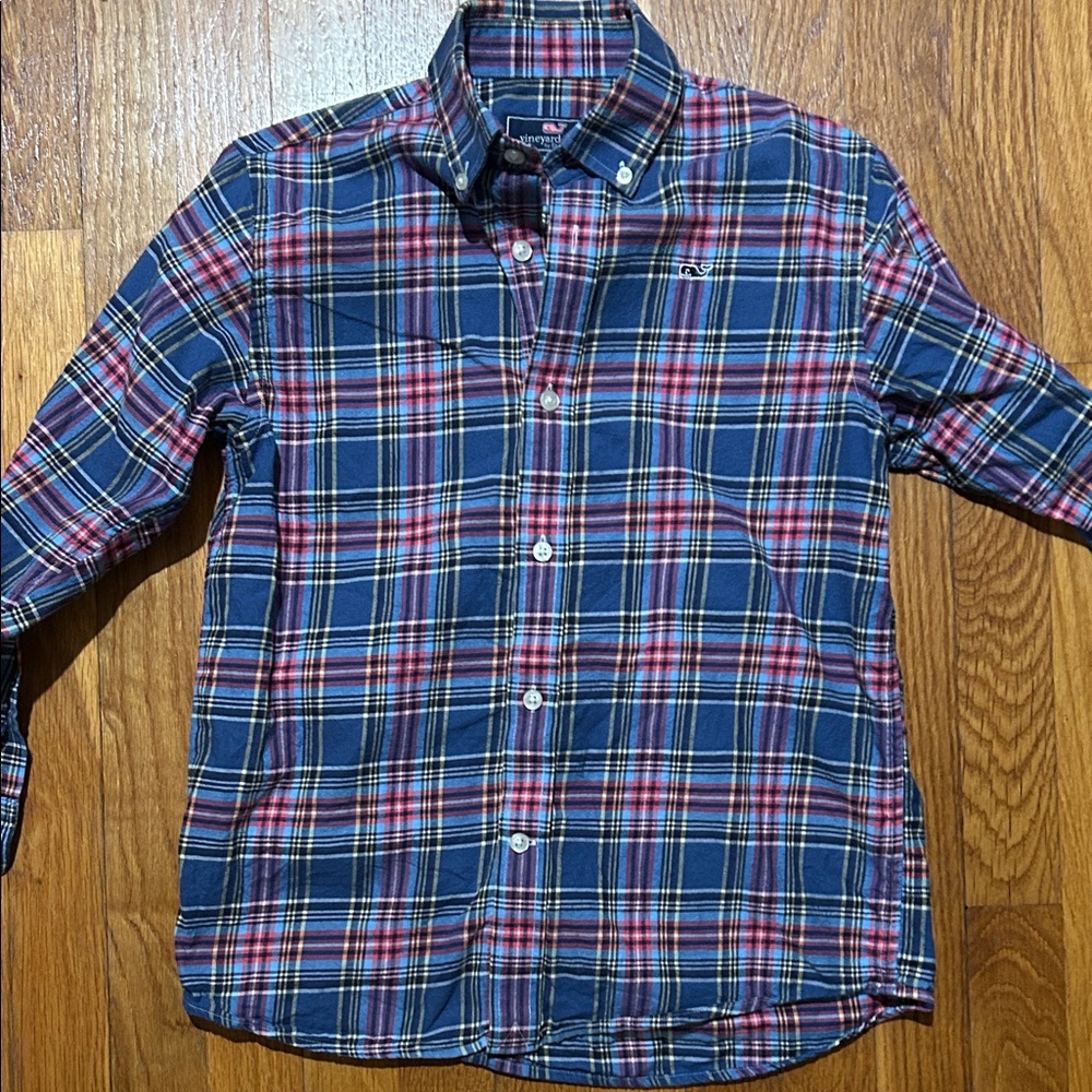 Boys Blue and Red Plaid Shirt size S 8-10